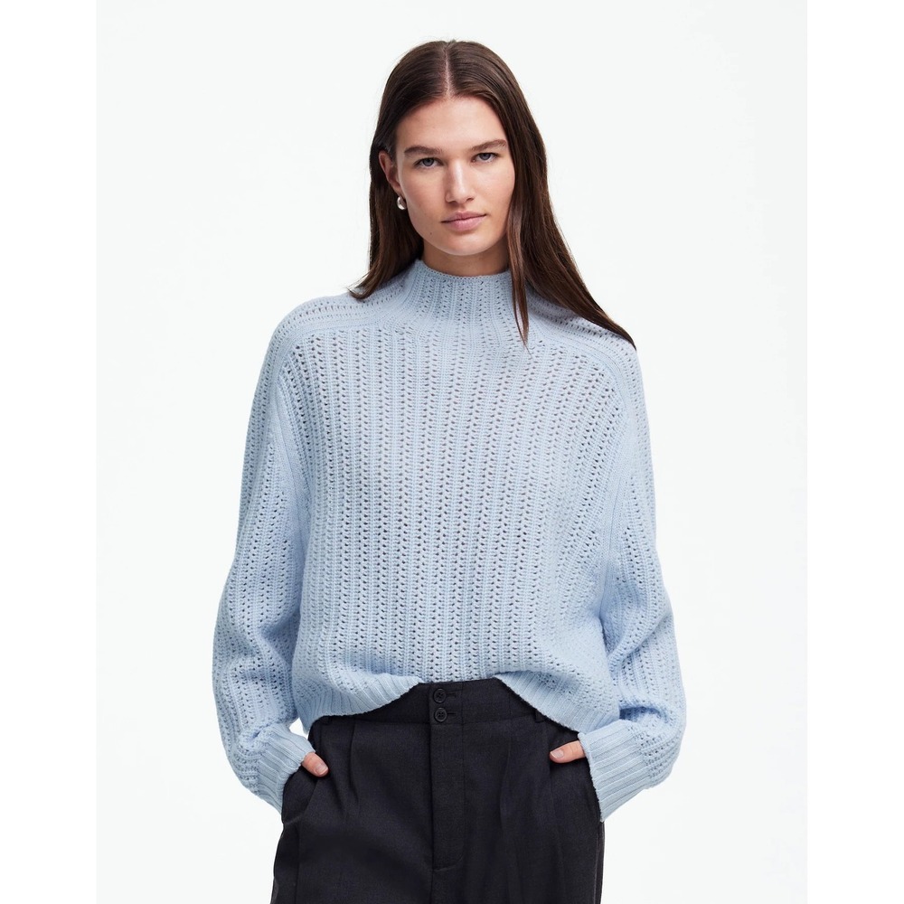 Madewell Light Blue Open-Knit Mock Turtleneck Sweater